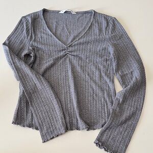 Mango Charcoal Long Sleeve V-Neck Top